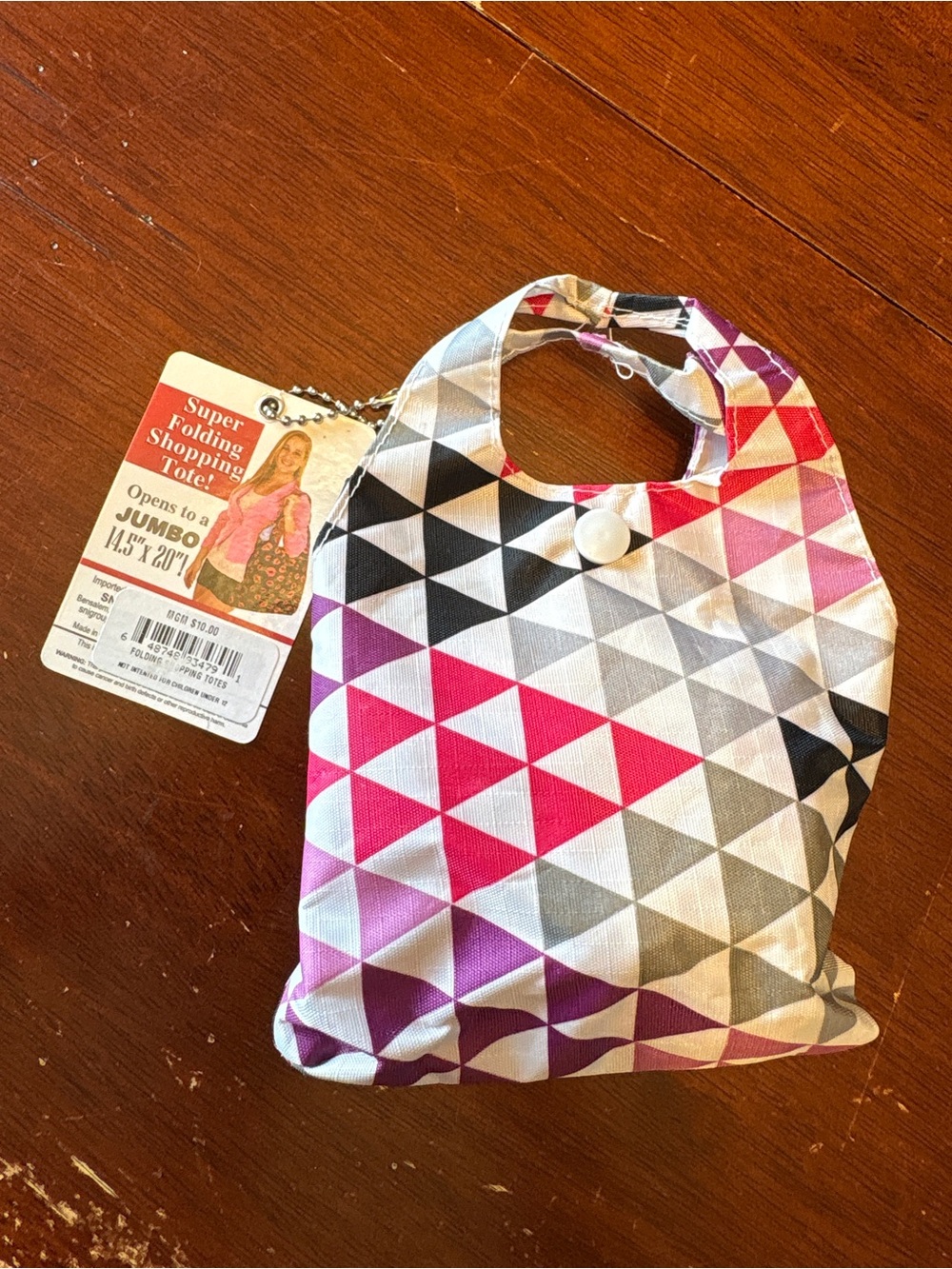 Super Folding Shopping Tote - Pink Geometric